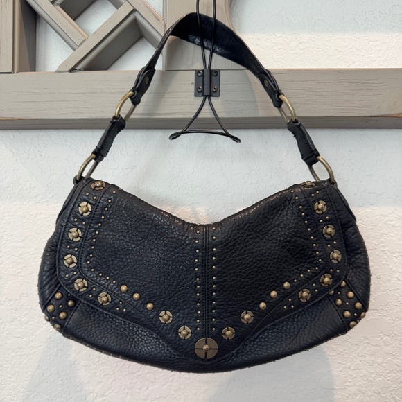 Cole Haan Village Pailette F05 Black Leather Studded Grommet Shoulder Bag Purse - Picture 1 of 10
